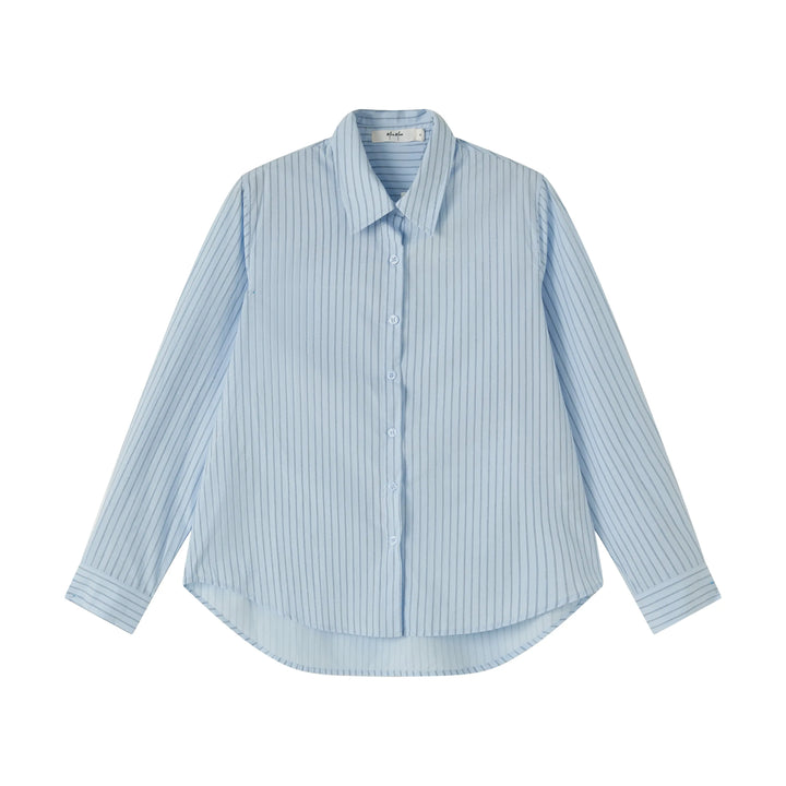 An image of a  Navy-Blue-One-size 1315C Essential Stripe Shirt by  Mirra Masa