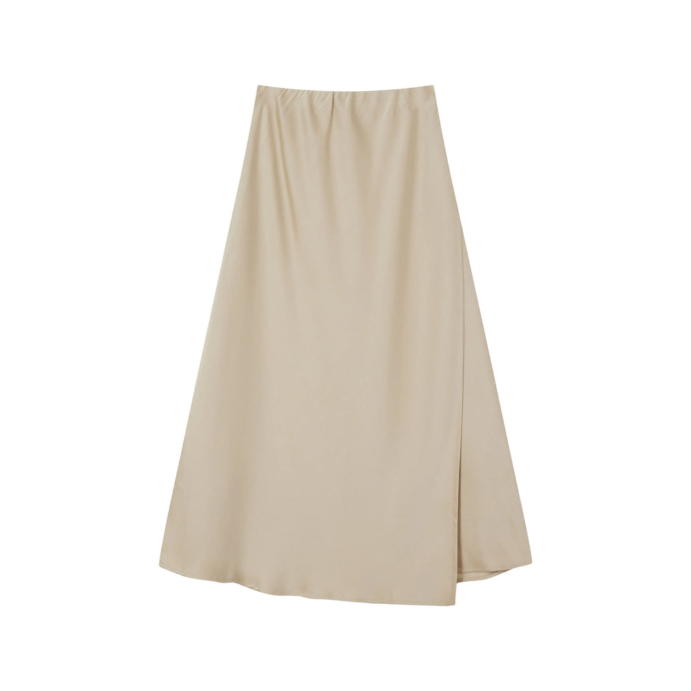 An image of a  Khaki-Small 16161 Silky Skirt by  Mirra Masa