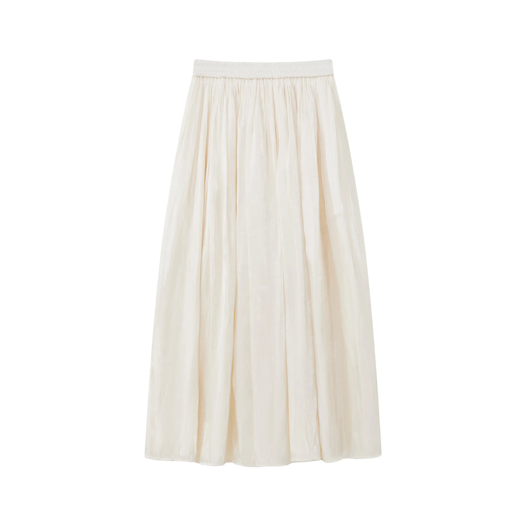 An image of a  Almond-Medium 16839 Silky Pleated Skirt by  Mirra Masa