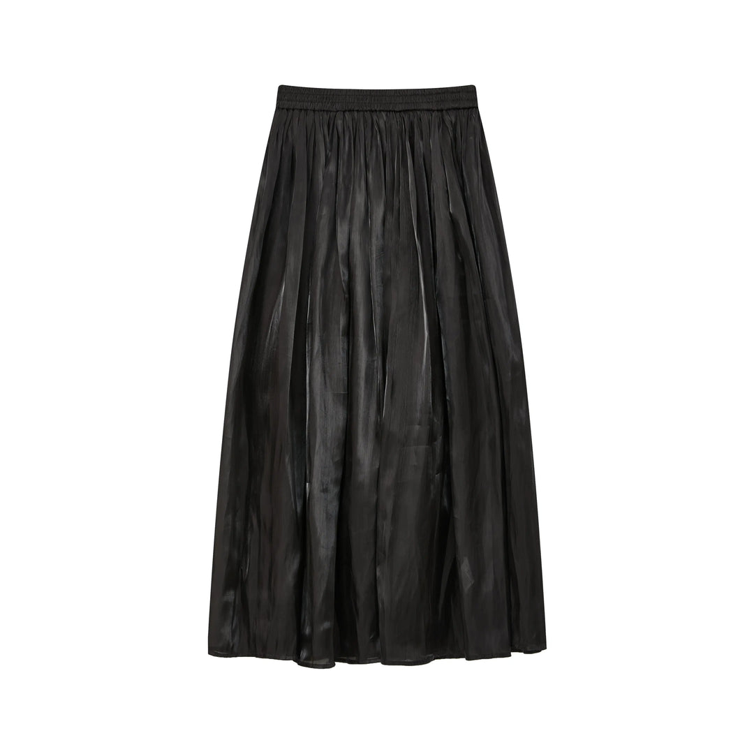 An image of a  Black-Medium 16839 Silky Pleated Skirt by  Mirra Masa