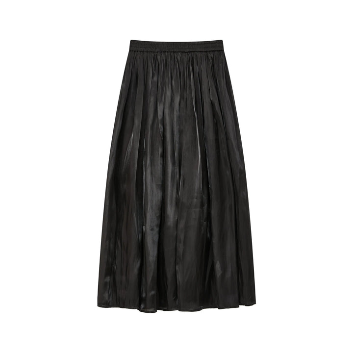 An image of a  Black-Medium 16839 Silky Pleated Skirt by  Mirra Masa