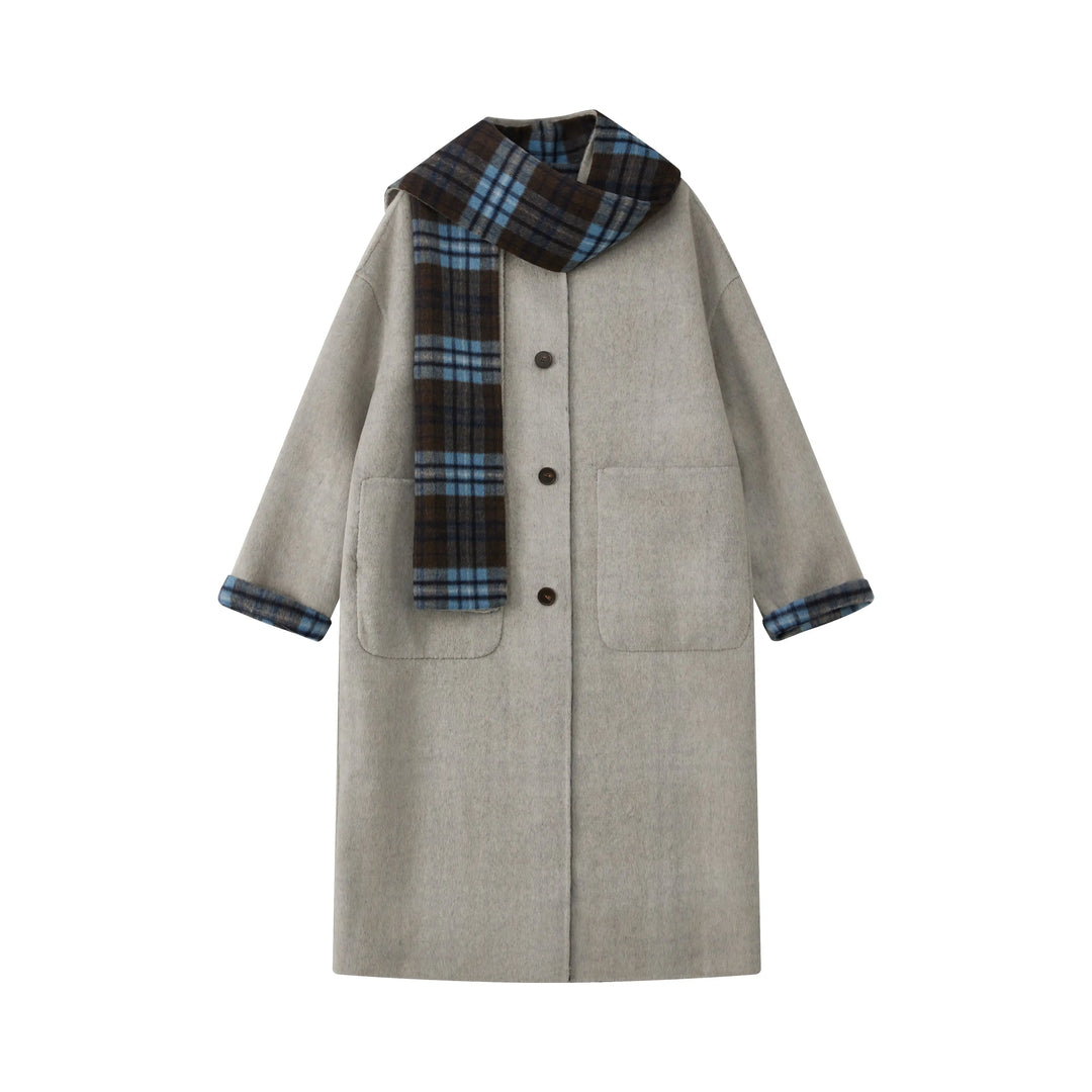 An image of a   1934Q Checkered Reversible Wear Wool Coat by  Mirra Masa