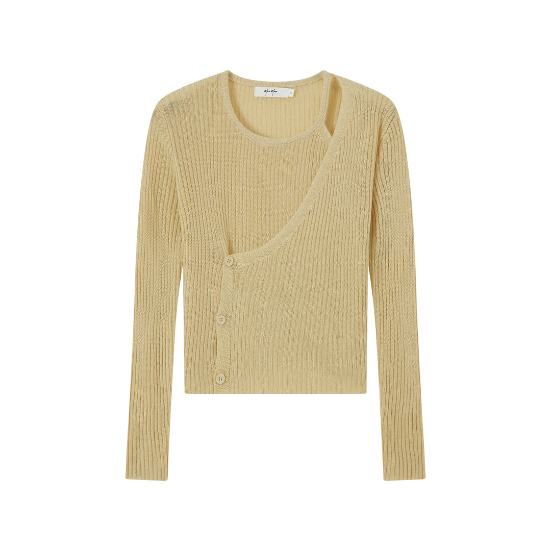 An image of a  Yellow-One-Size 20242 Layered Knit Top by  Mirra Masa