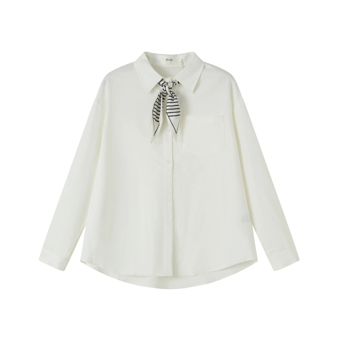 An image of a  White-One-size 2035C Shirt With Scarf by  Mirra Masa