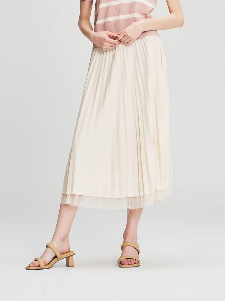 An image of a  Almond-One-Size 205519 Reversible Pleated Skirt by  Mirra Masa