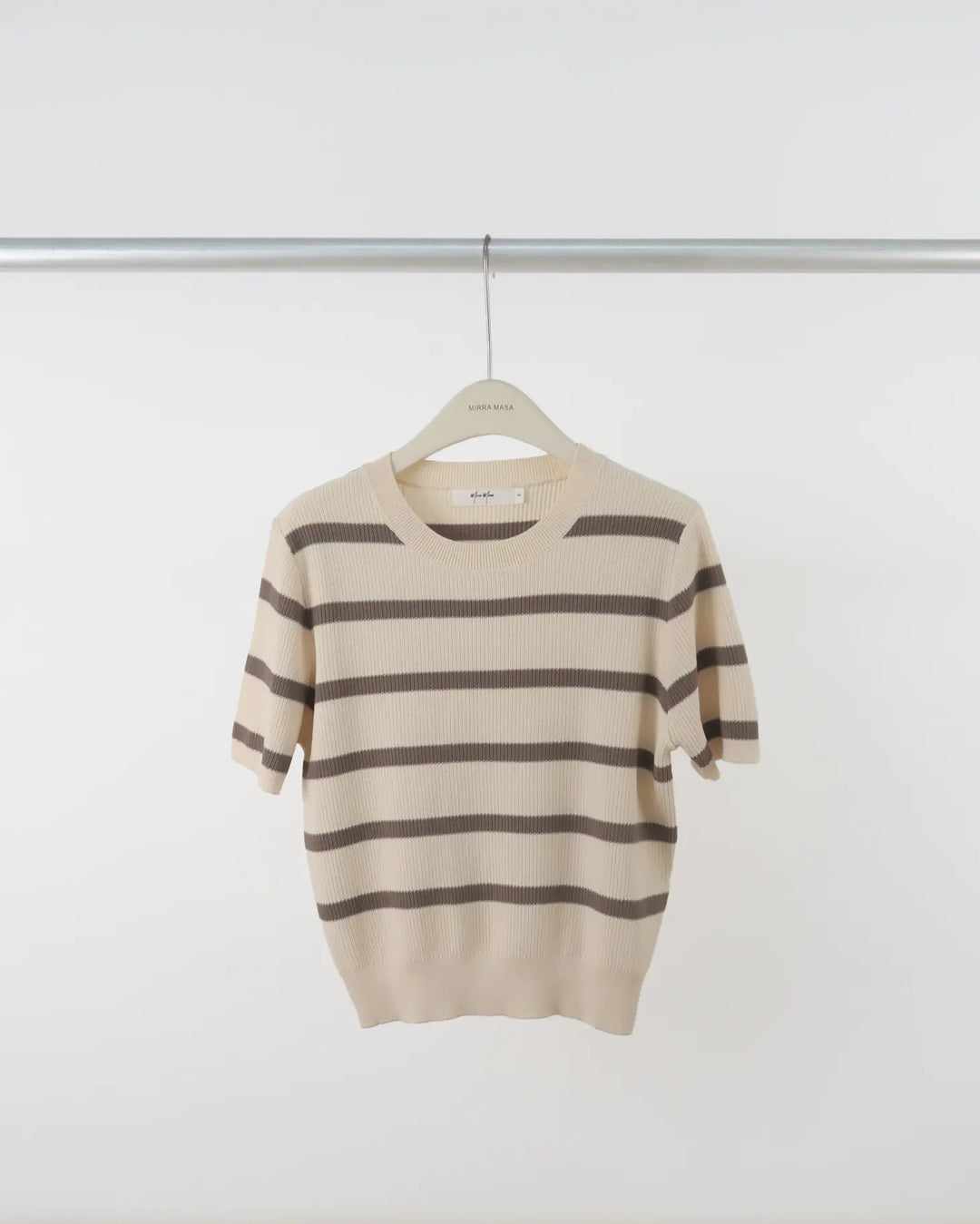 An image of a  Khaki-One-Size 25175 Basic Stripe T-Shirt by  Mirra Masa