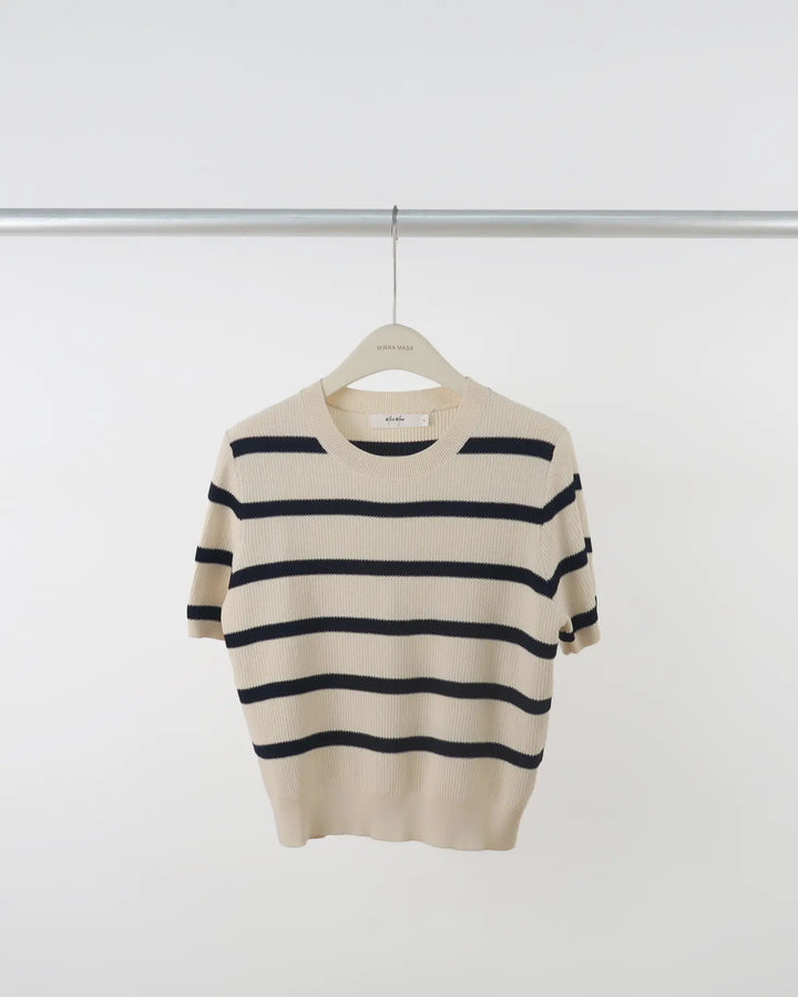 An image of a  Navy-One-Size 25175 Basic Stripe T-Shirt by  Mirra Masa