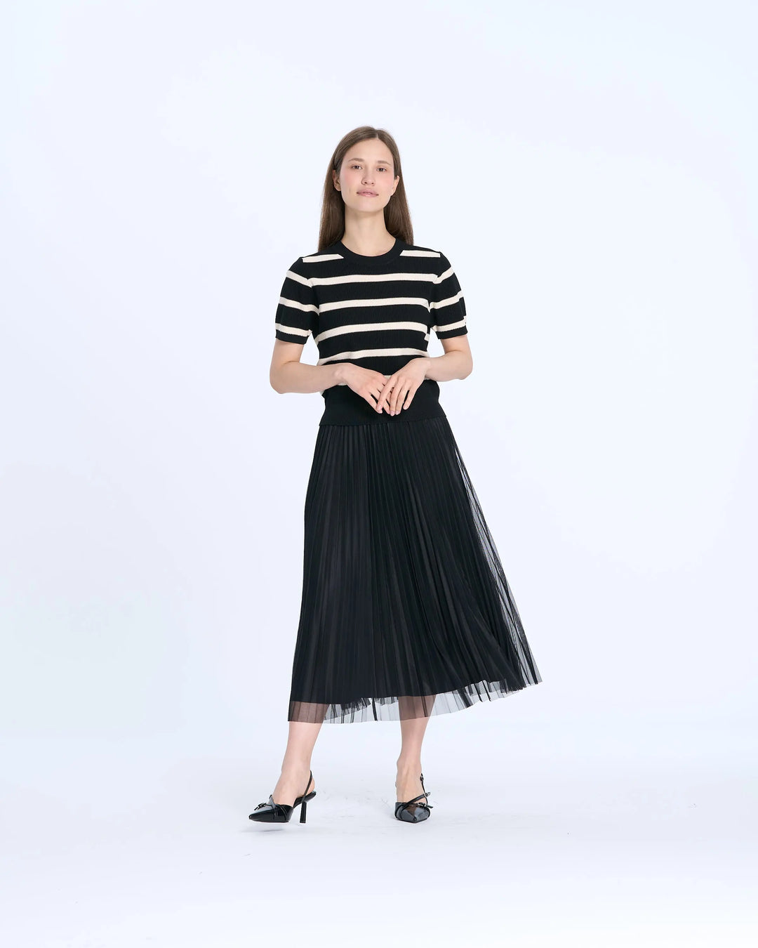 An image of a  Black-One-Size 25175 Basic Stripe T-Shirt by  Mirra Masa