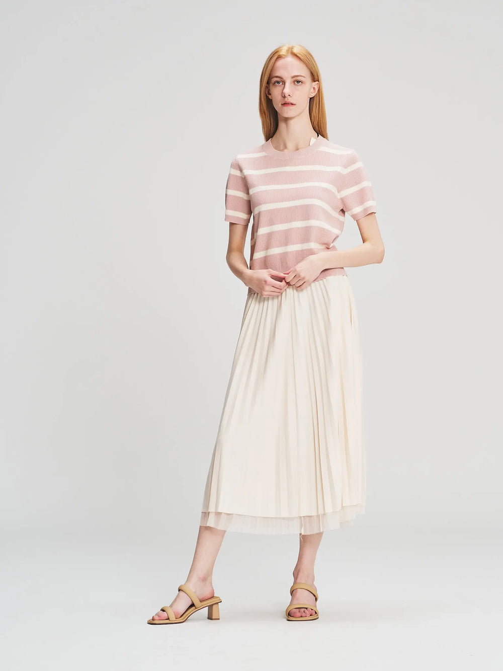 An image of a  Pink-One-Size 25175 Basic Stripe T-Shirt by  Mirra Masa