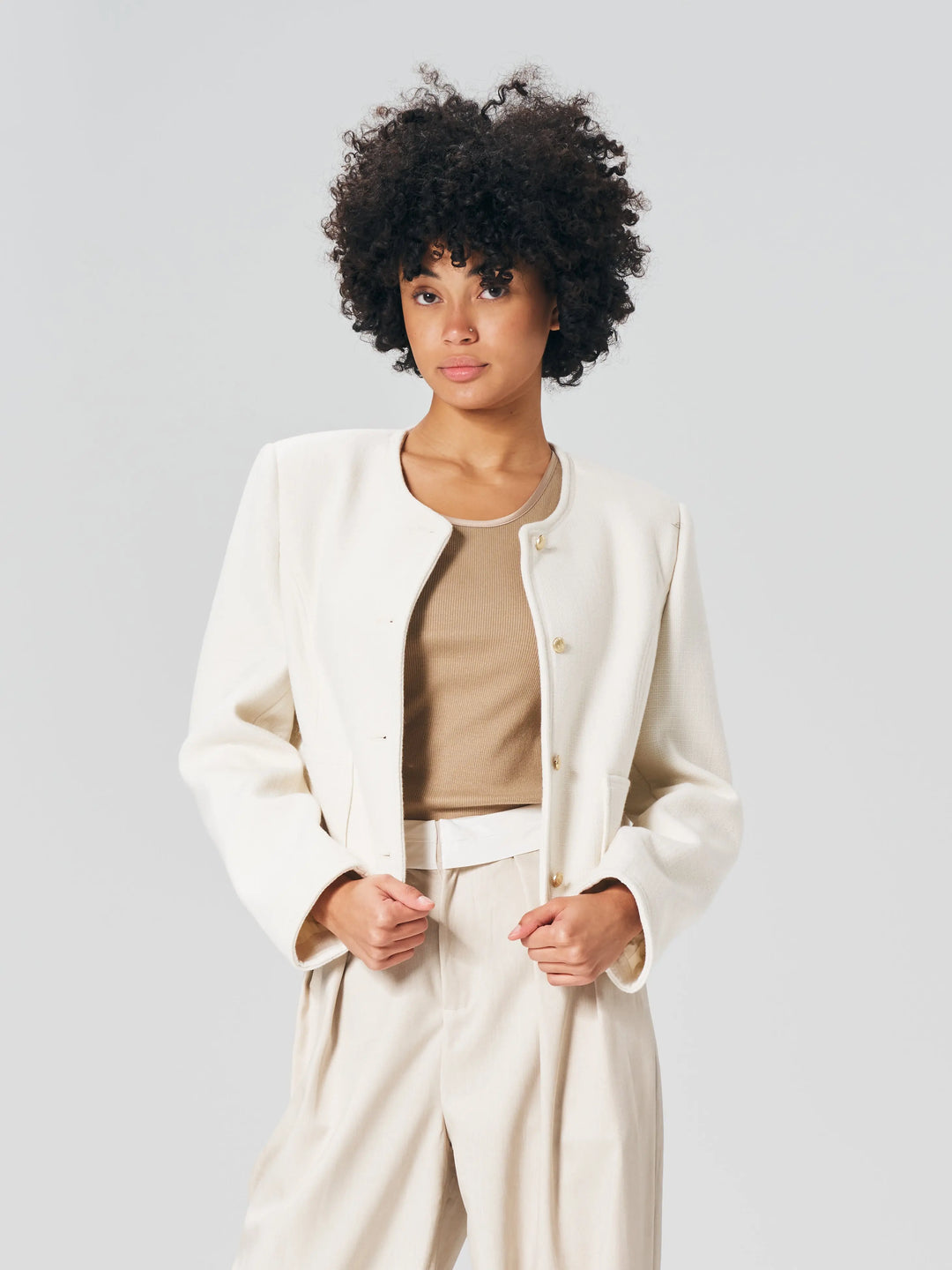 An image of a  M-White 25617 Scoop-Neck Jacket by  Mirra Masa