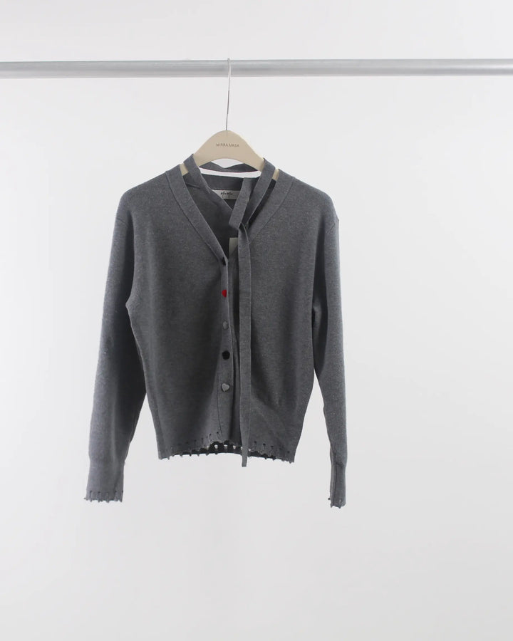 An image of a  Gray-Large 2694Q Hearty Button Cardigan by  Mirra Masa