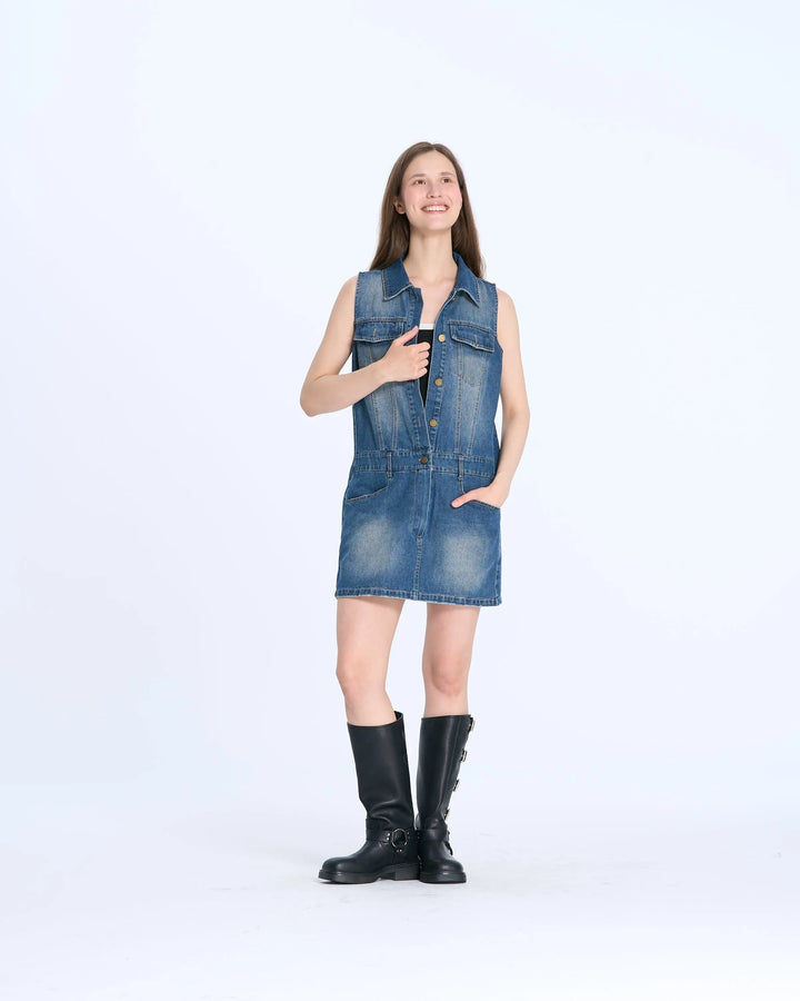 An image of a   28668 Sleeveless Denim Dress by  Mirra Masa