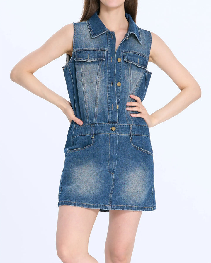 An image of a   28668 Sleeveless Denim Dress by  Mirra Masa