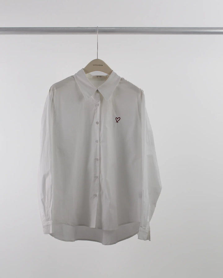 An image of a  White-One-Size 3780 Heart Embroidery Shirt by  Mirra Masa