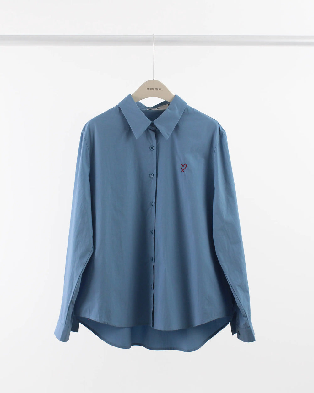 An image of a  Blue-One-Size 3780 Heart Embroidery Shirt by  Mirra Masa