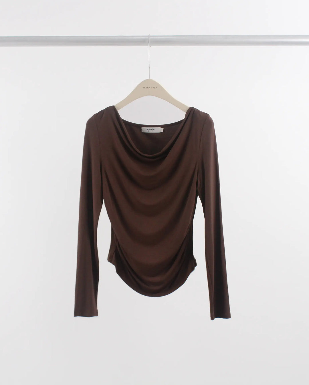 An image of a  Khaki-Medium 3786 Cowl Neck Layering Top by  Mirra Masa