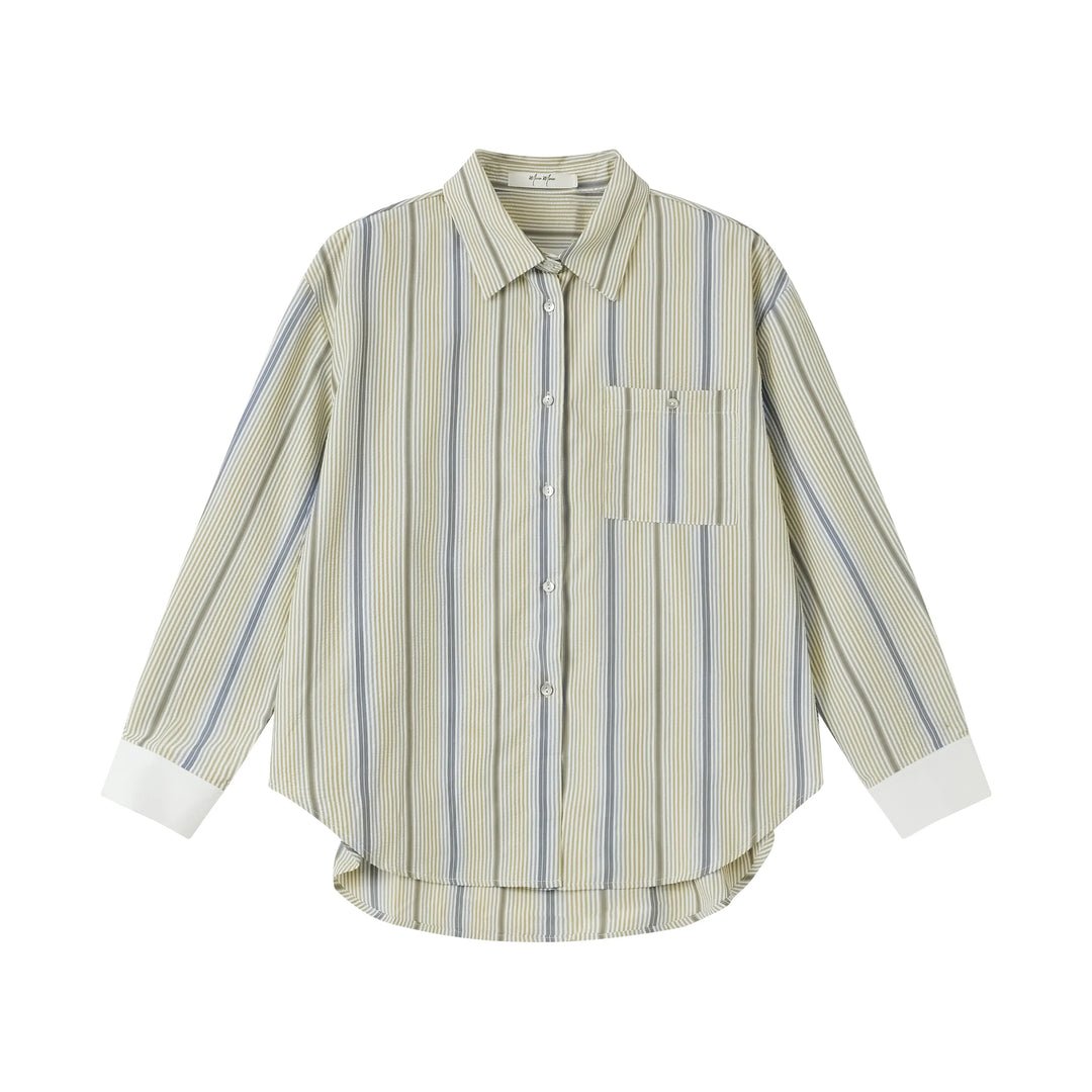 An image of a  Khaki-Green-One-Size 4855C Striped Shirt by  Mirra Masa