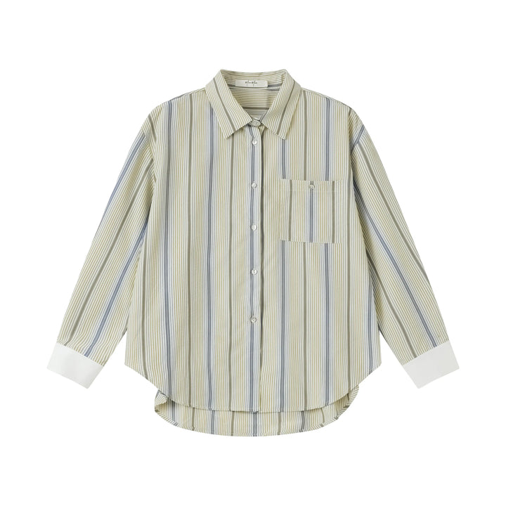 An image of a  Khaki-Green-One-Size 4855C Striped Shirt by  Mirra Masa