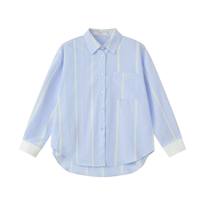 An image of a  Blue-One-Size 4855C Striped Shirt by  Mirra Masa