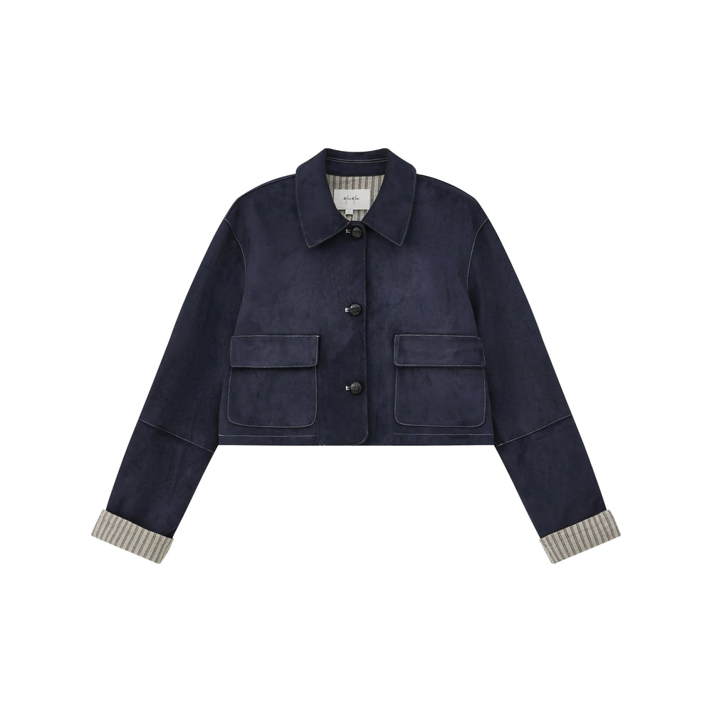 An image of a   6954Q Suede and Cuffed Jacket by  Mirra Masa