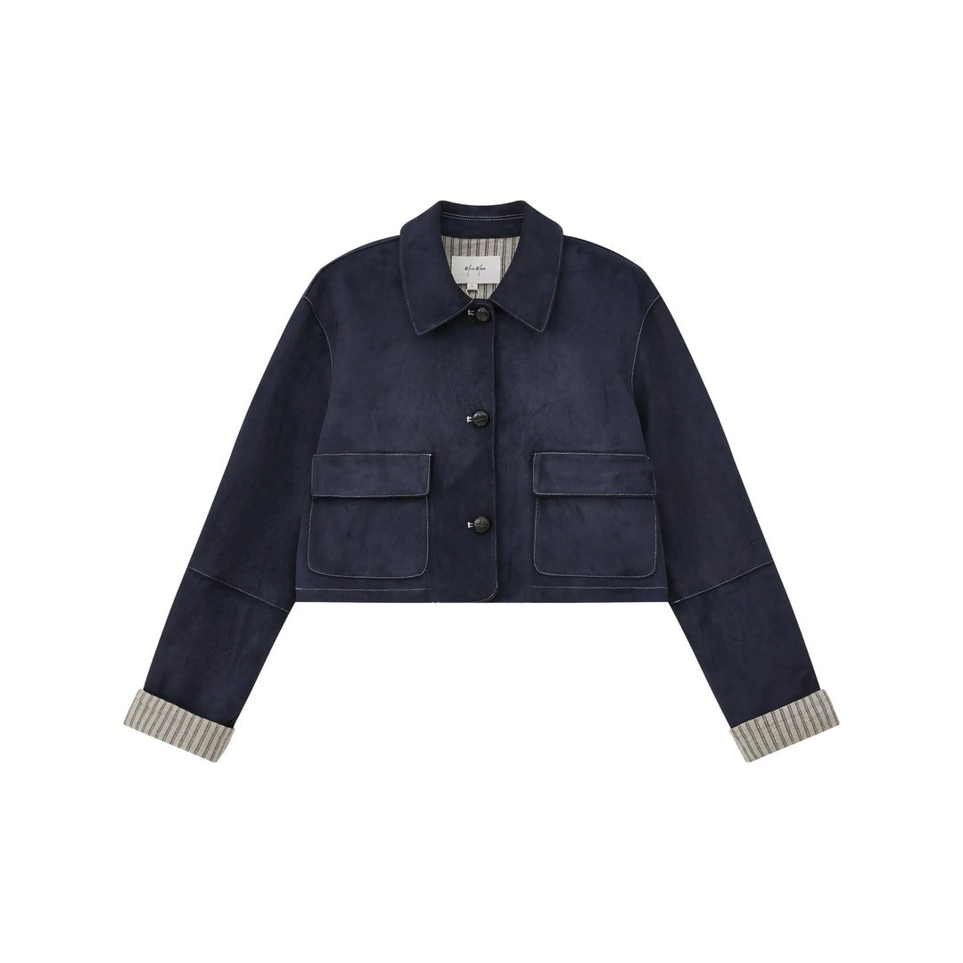 An image of a   6954Q Suede and Cuffed Jacket by  Mirra Masa