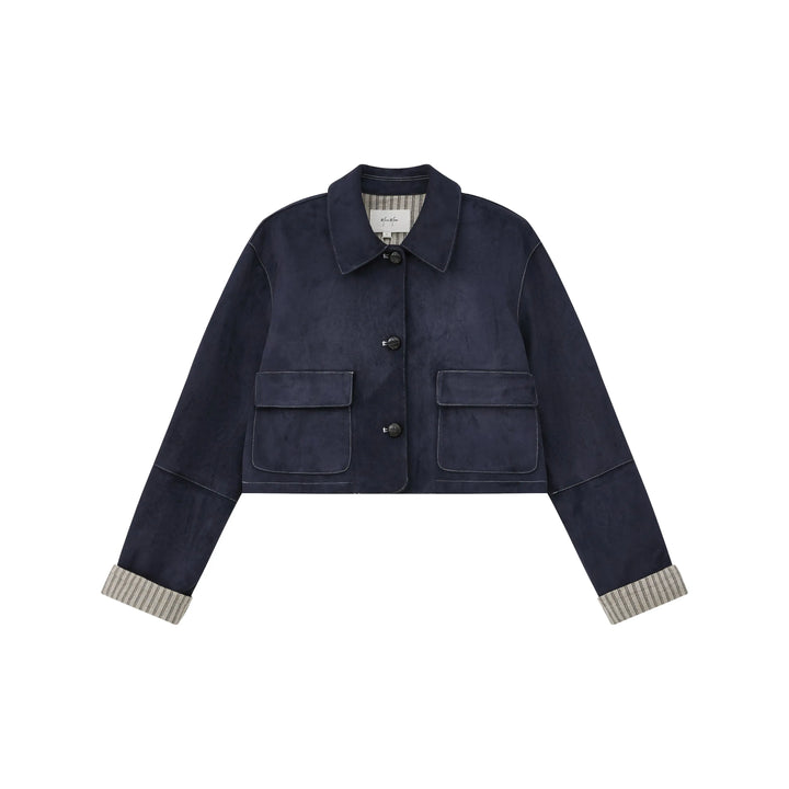 An image of a   6954Q Suede and Cuffed Jacket by  Mirra Masa