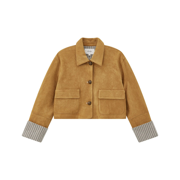 An image of a   6954Q Suede and Cuffed Jacket by  Mirra Masa