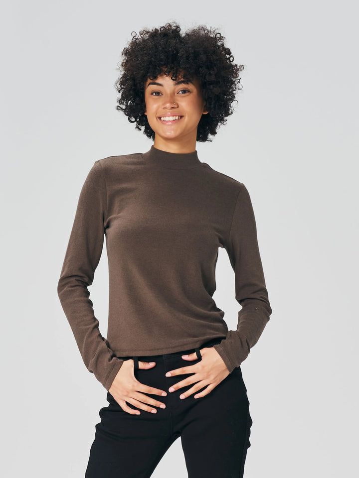 An image of a  Khaki-One-Size 8293 Knitted Layering Mock-Neck by  Mirra Masa