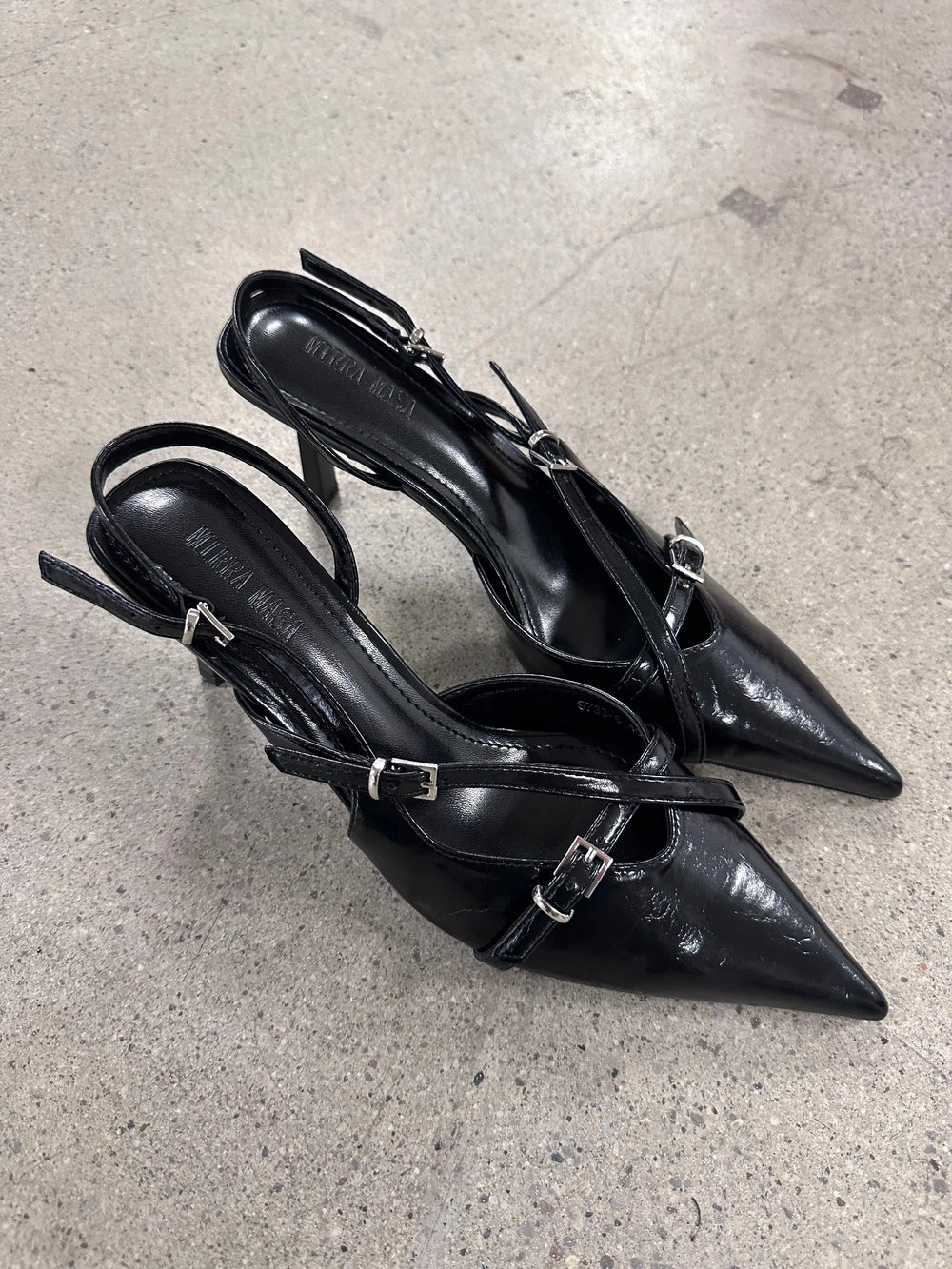 An image of a  Black-40-9 9733 Stripe Slingback Heel by  Mirra Masa