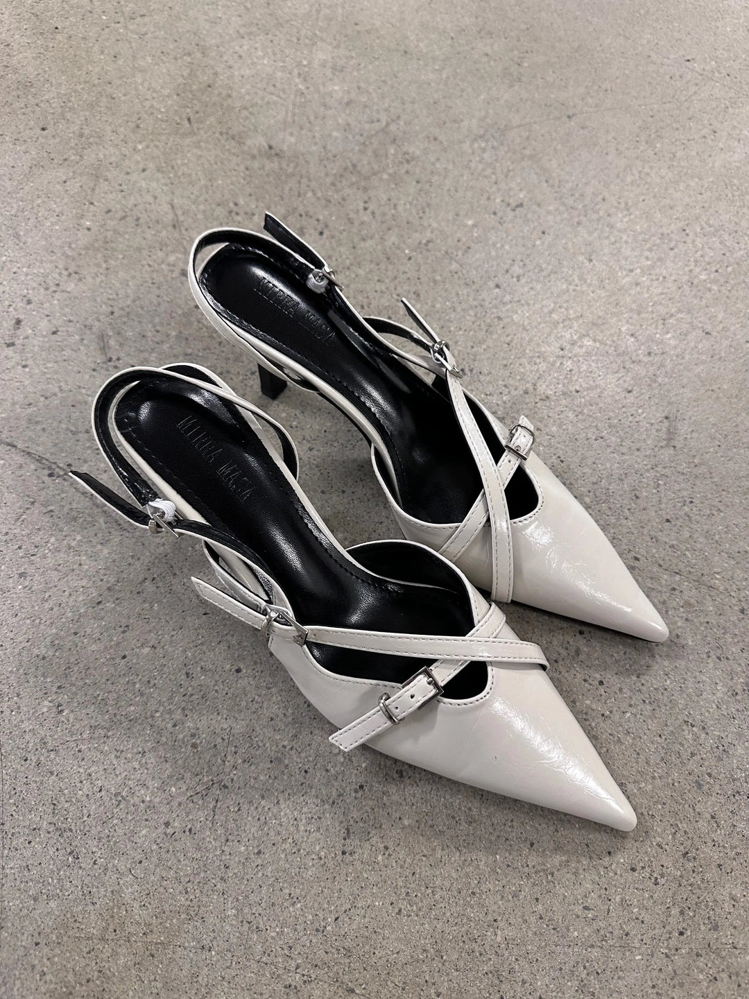 An image of a  White-40-9 9733 Stripe Slingback Heel by  Mirra Masa