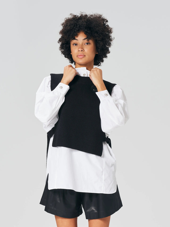 An image of a  Black-Medium CS001J Two-Piece Layered Shirt by  Mirra Masa