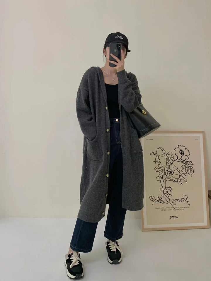 An image of a  Grey-One-Size F6866 Hooded Coat by  Mirra Masa