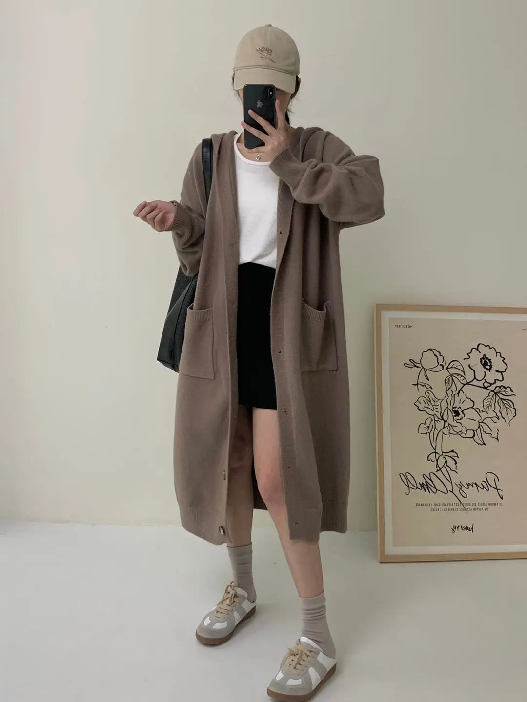 An image of a  Khaki-One-Size F6866 Hooded Coat by  Mirra Masa