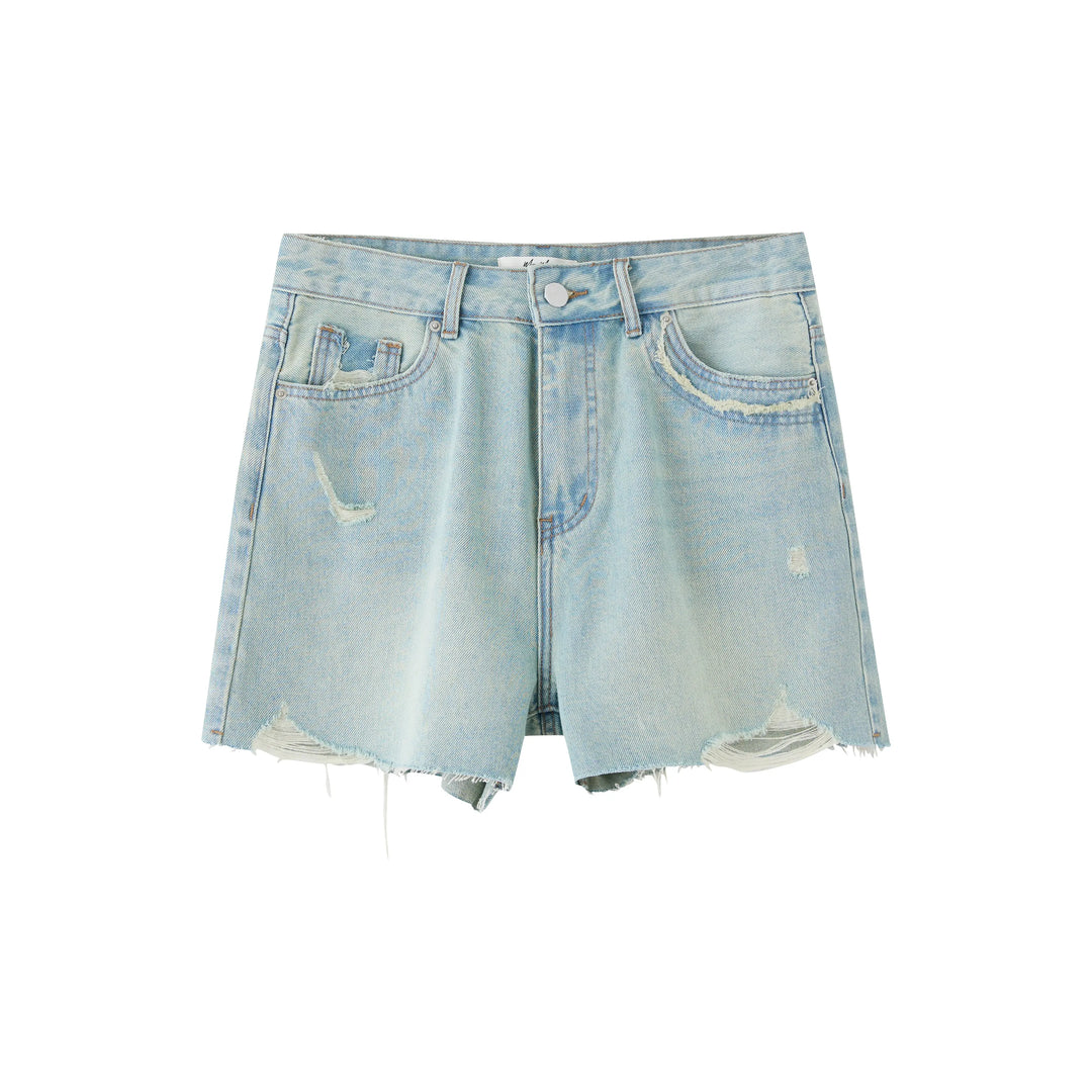 An image of a   HZ8863 Distressed Denim Shorts by  Mirra Masa