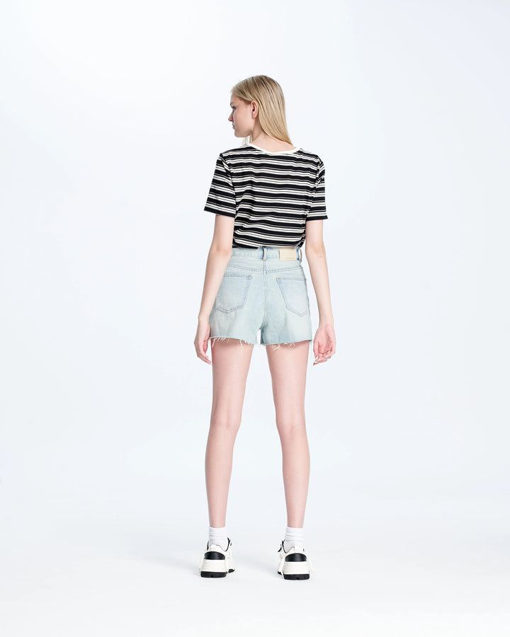 An image of a   HZ8863 Distressed Denim Shorts by  Mirra Masa