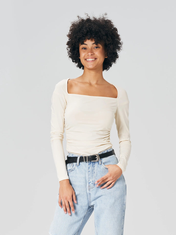 An image of a  Cream-Small LL6183 Scoop-Neck Top by  Mirra Masa