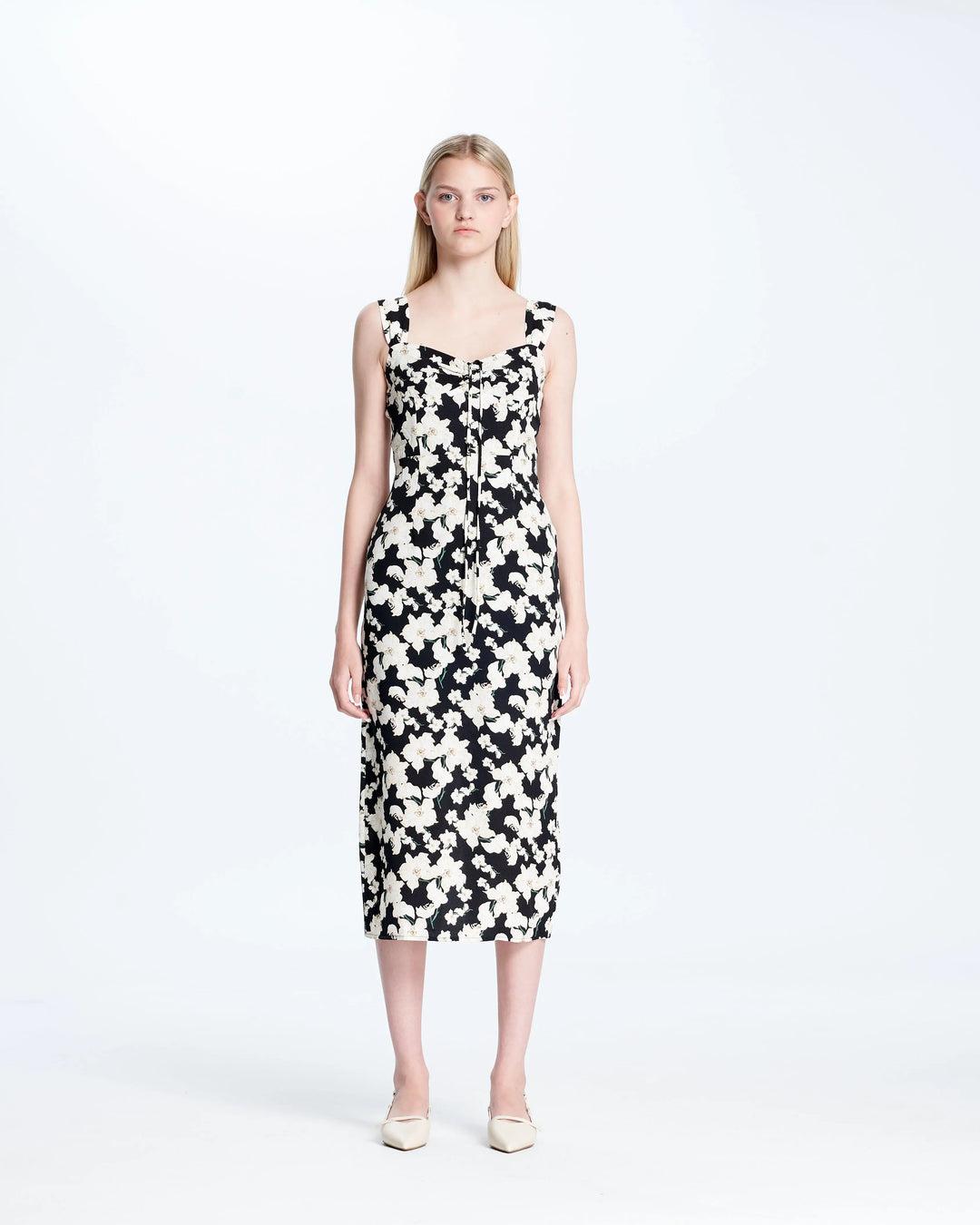 An image of a  Black-Small M16111 Floral Slip Dress by  Mirra Masa