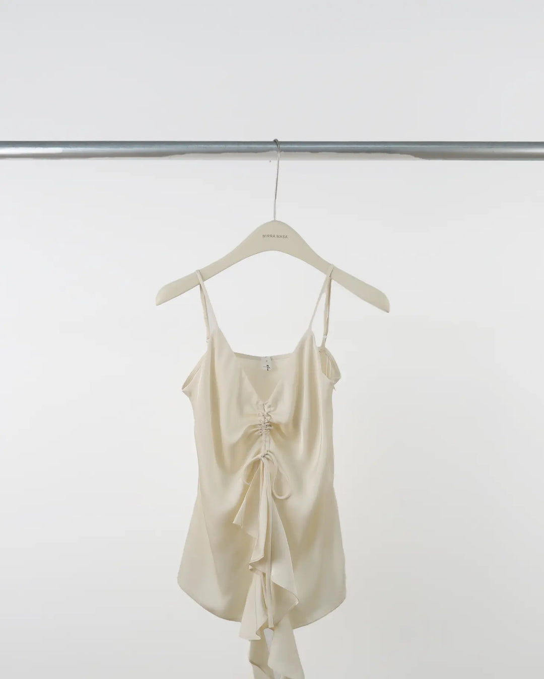 An image of a  Almond-One-Size M16735 Tie-Front Slip Top by  Mirra Masa