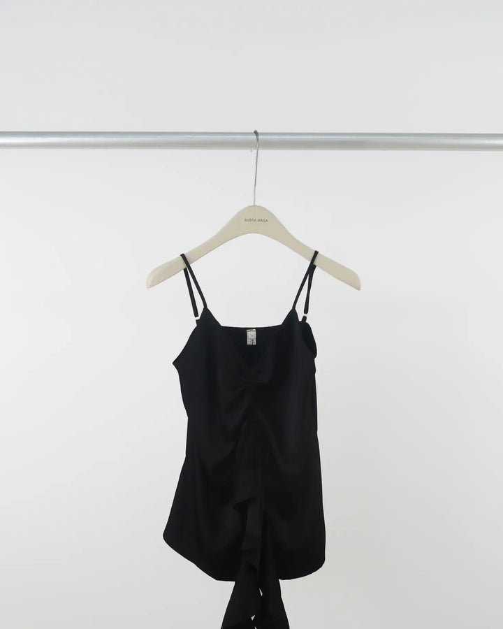 An image of a  Black-One-Size M16735 Tie-Front Slip Top by  Mirra Masa