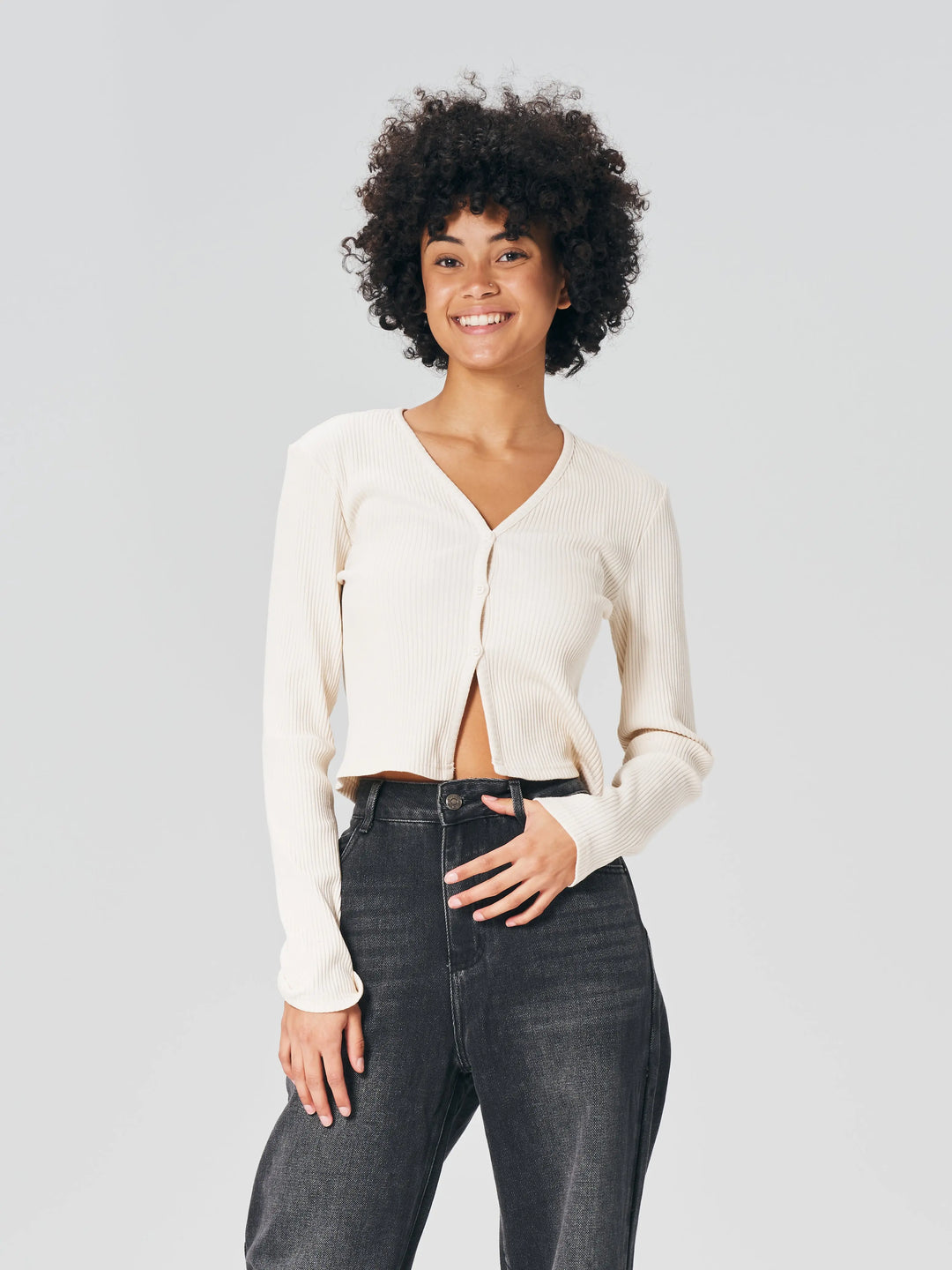 An image of a  White-One-Size M68201 Ribbed Layering Top by  Mirra Masa