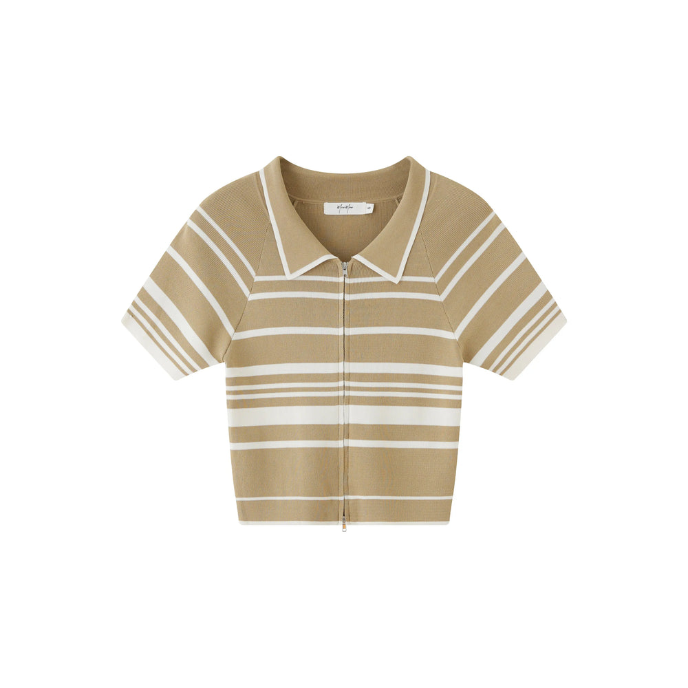 An image of a  Almond-Small N2C20 Cropped Polo Top by  Mirra Masa