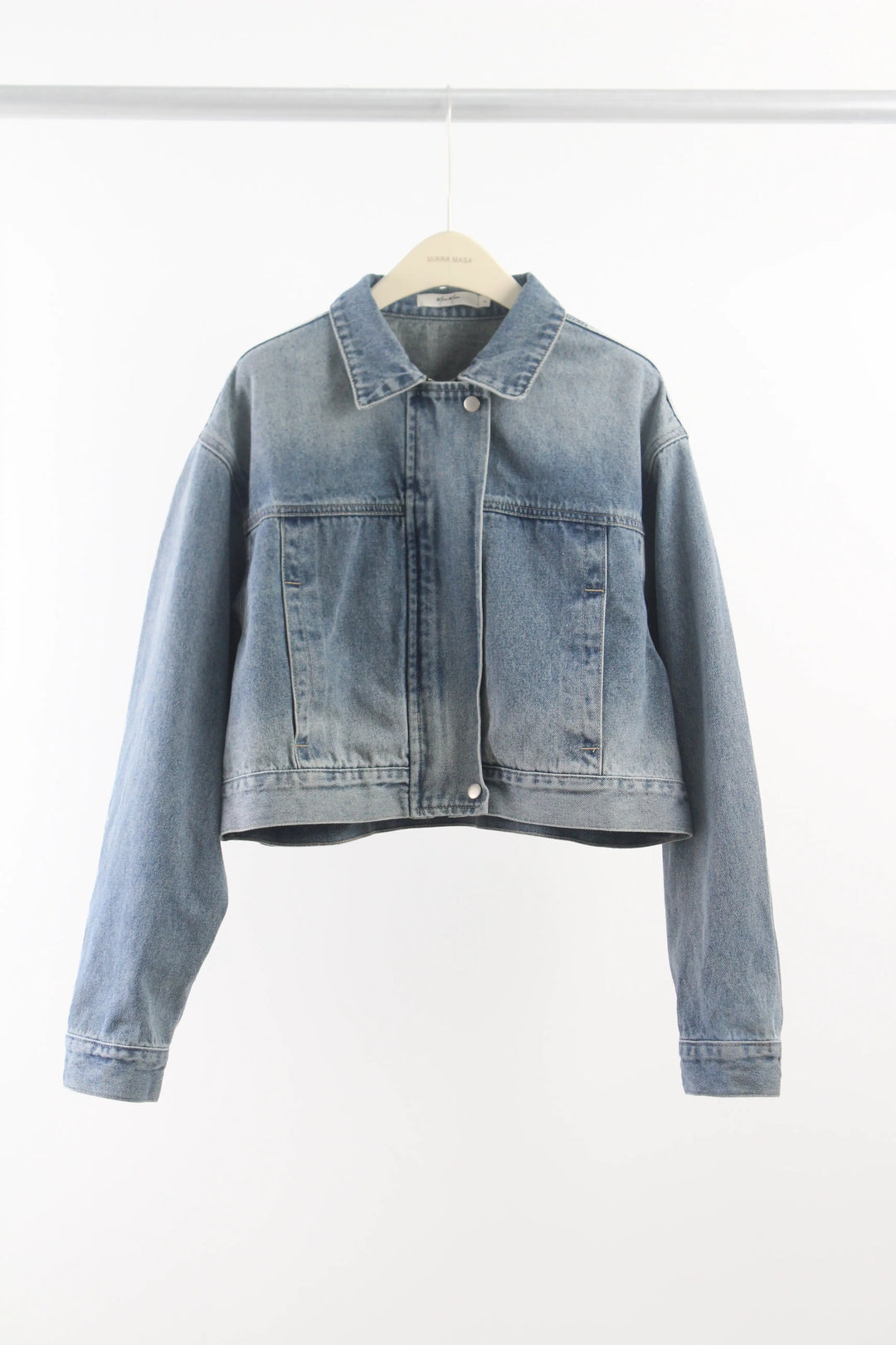 An image of a  Vintage-Blue-One-Size S0371 Cropped Denim Jacket by  Mirra Masa