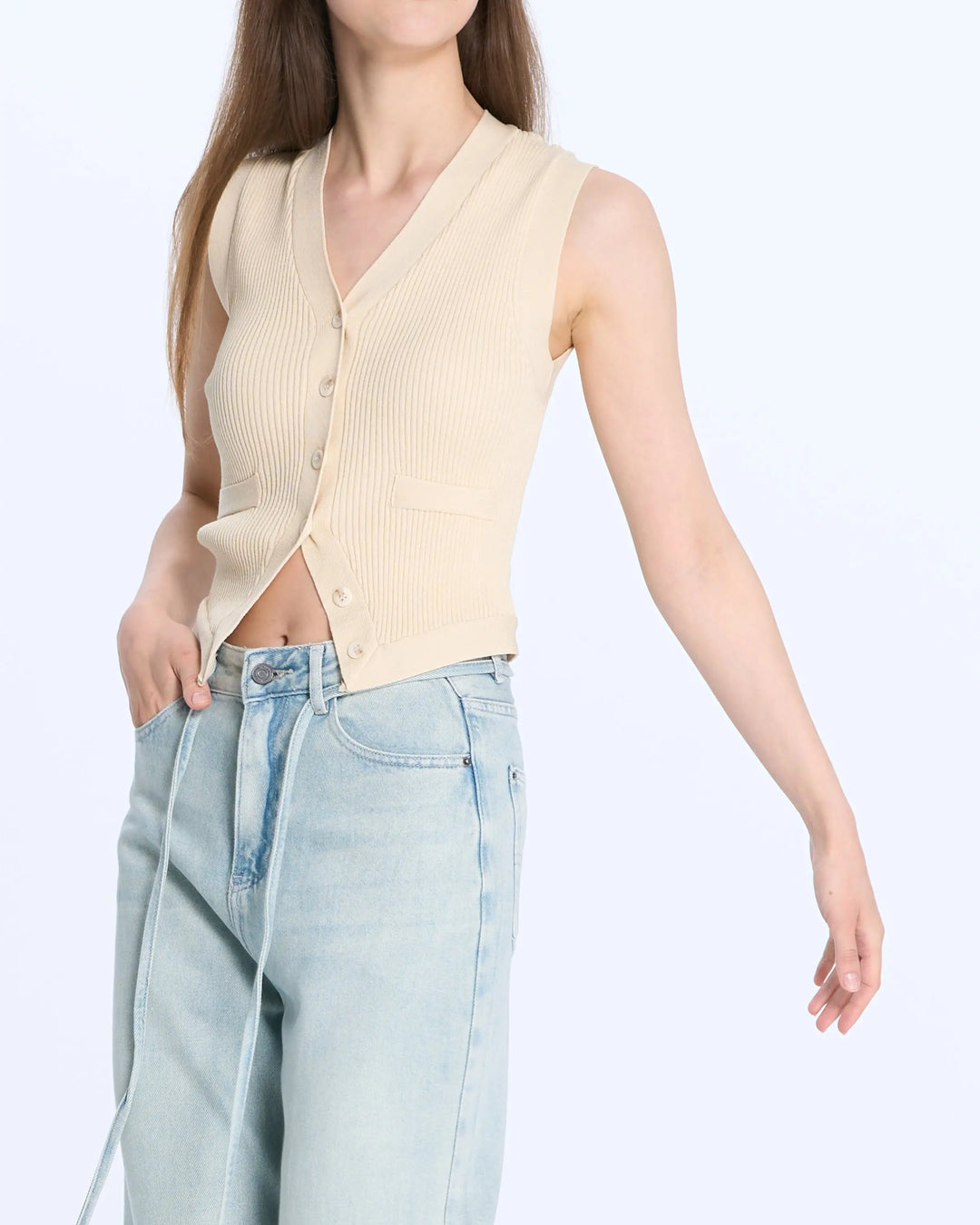 An image of a  Beige-One-Size S7855 Sleeveless Top by  Mirra Masa