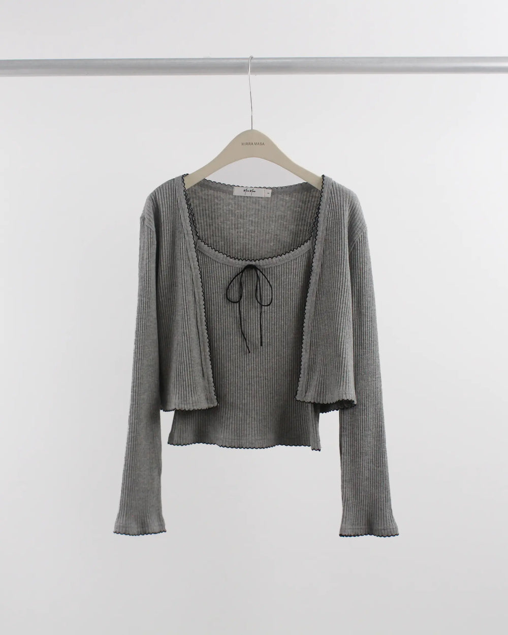 An image of a  Gray-One-Size S8807 Two-Piece Knitwear Set by  Mirra Masa