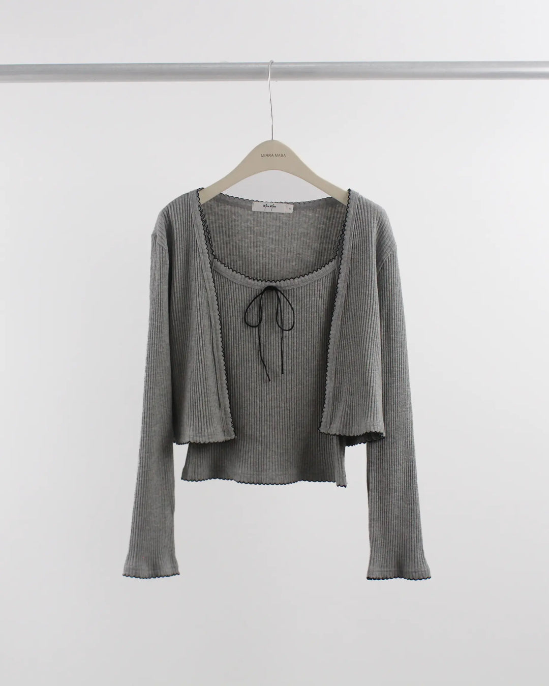 An image of a  Gray-One-Size S8807 Two-Piece Knitwear Set by  Mirra Masa