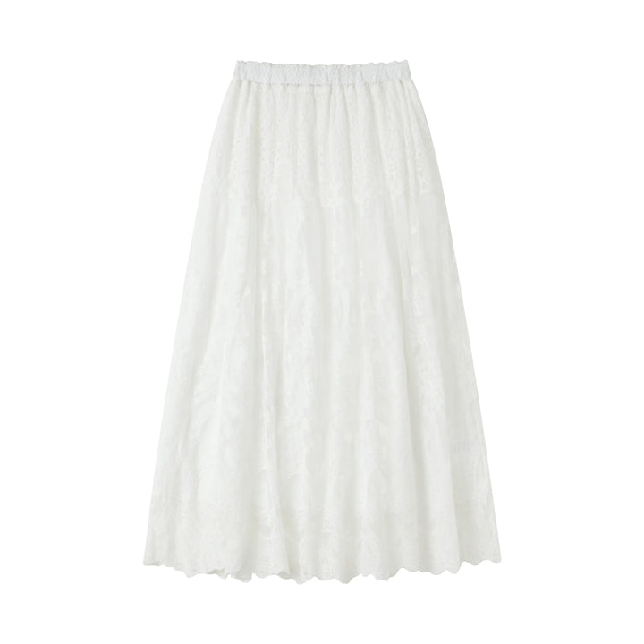 An image of a   SK7T9S6 Laced Midi Skirt by  Mirra Masa