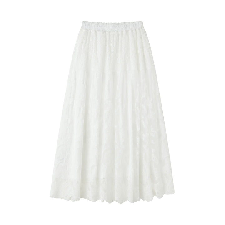 An image of a   SK7T9S6 Laced Midi Skirt by  Mirra Masa