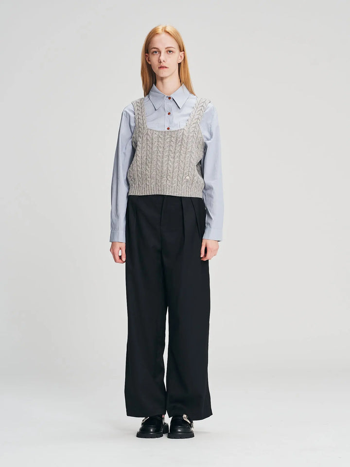 An image of a  Grey-One-Size T2870 Knit Crop Top by  Mirra Masa