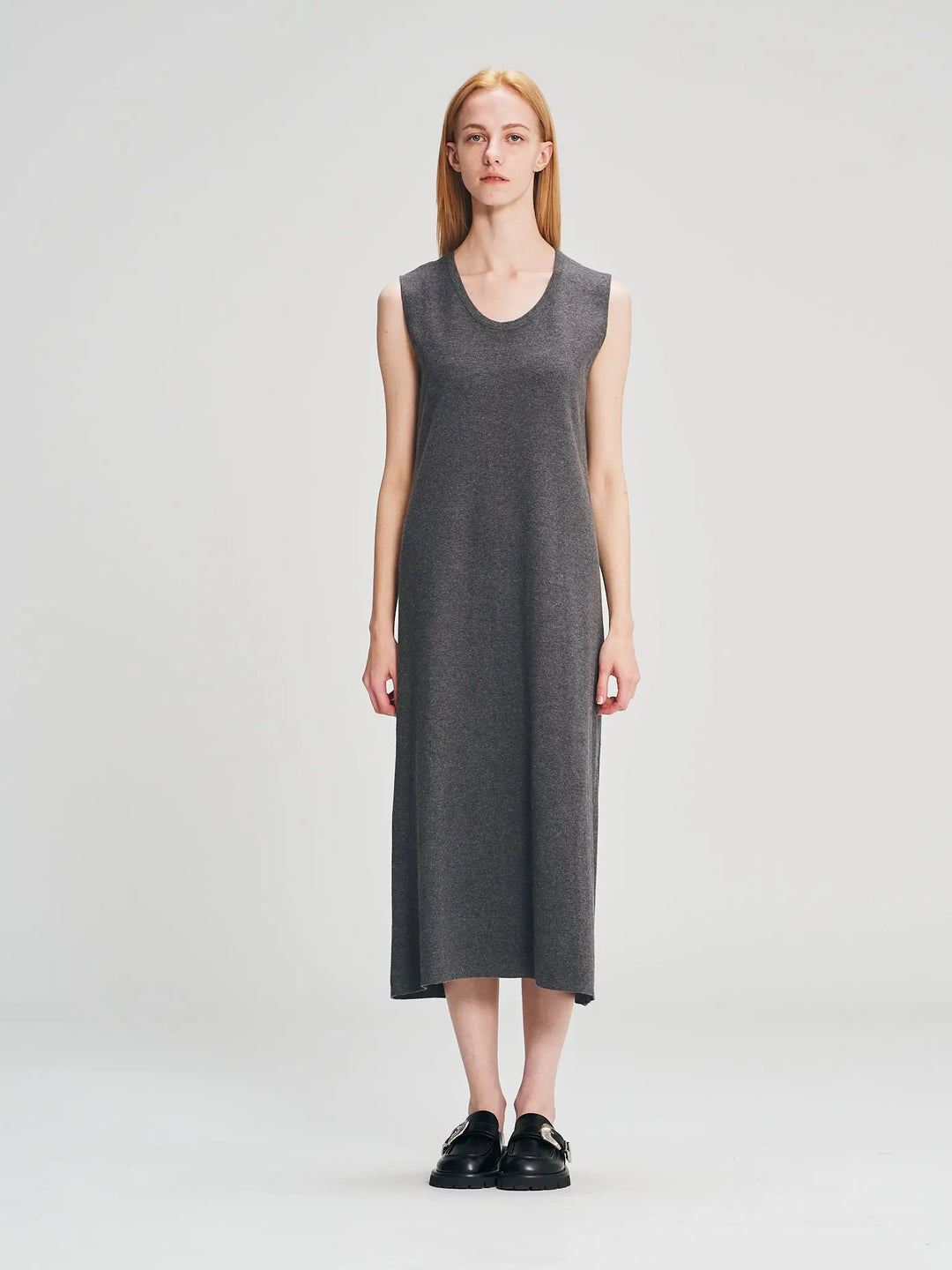 An image of a  Grey-One-Size T3075 Long Shift Dress by  Mirra Masa
