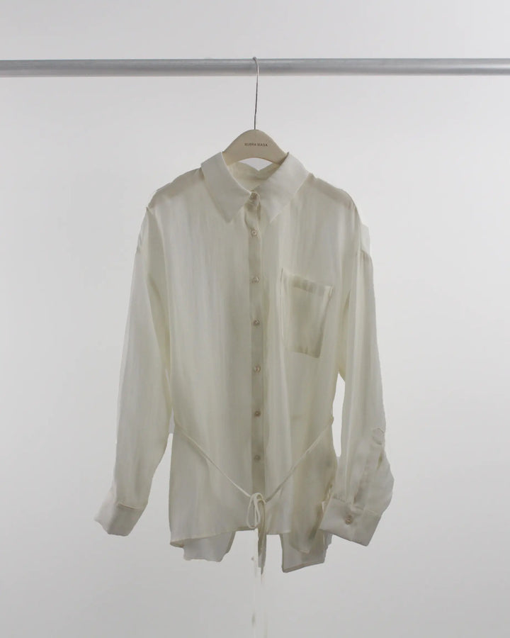 An image of a  Beige-One-Size T3507 Sheer Shirt by  Mirra Masa